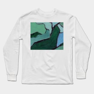 Abstract Oil Painting 2c40 Teal Cerulean Sapphire Long Sleeve T-Shirt